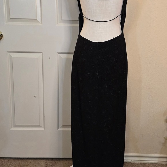 City Triangles Vintage Black Sparkle Spaghetti Strap Formal Evening Gown Dress L - Picture 4 of 6